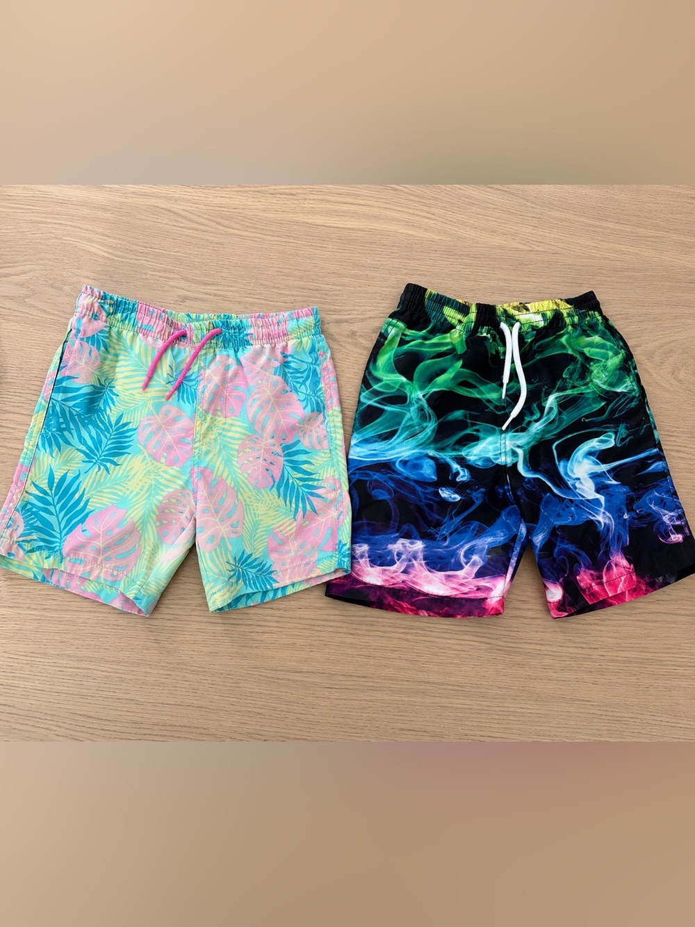 🌴 Boys Ingear Swim Trunks Bundle (2 Pairs) Size 8T | Tropical + Smoke Print